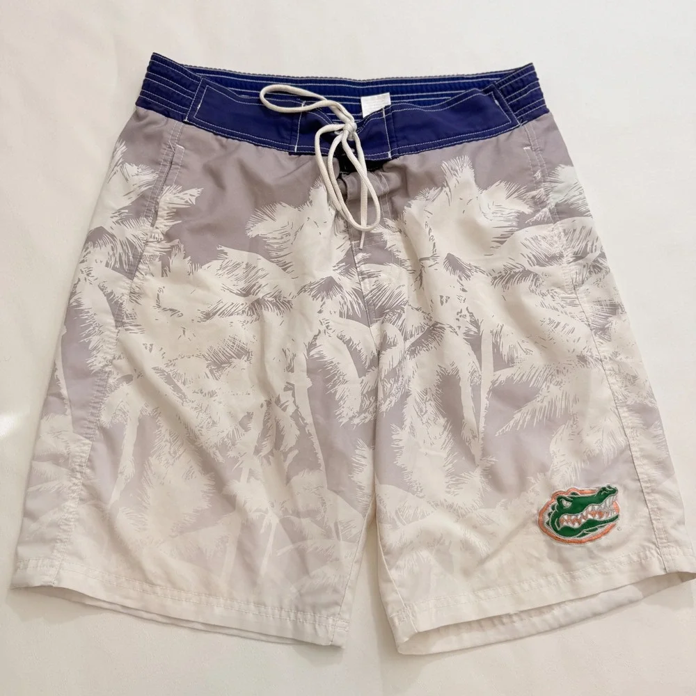 GIII Sports Florida Gators Swim Trunks Men Medium Grey White Palm Board Shorts